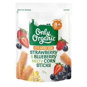 Only Organic Strawberry & Blueberry Melty Corn Sticks