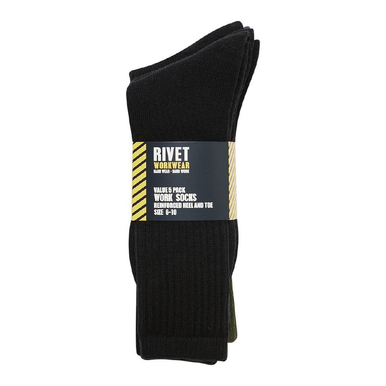 Rivet Men's Work Socks Value 5 Pack, Multi-Coloured, hi-res