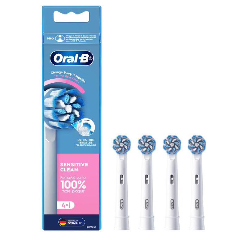 Oral-B Sensitive Clean Replacement Brush Heads 4 Pack, , hi-res