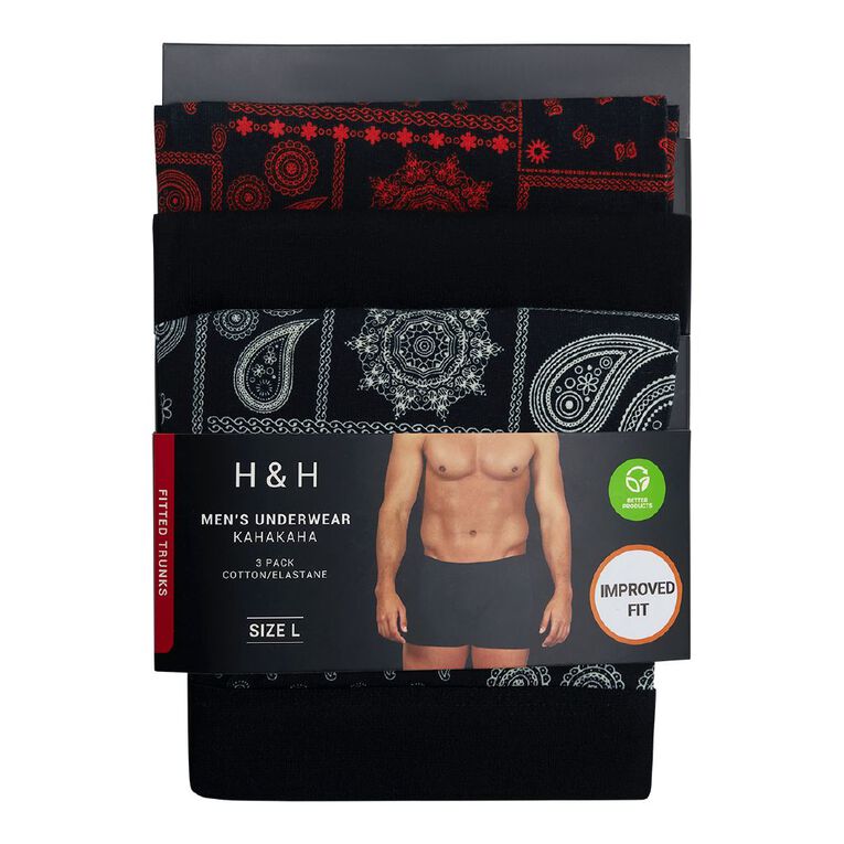 H&H Men's Trunks 3 Pack, Red/Black, hi-res