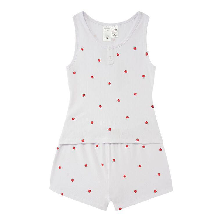 H&H Girls' Tank and Short Pyjama Set, White, hi-res