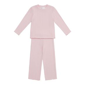 H&H Girls' Brushed Rib Long Sleeve Pyjama Set