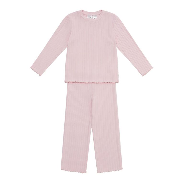 H&H Girls' Brushed Rib Long Sleeve Pyjama Set, Pink Light, hi-res