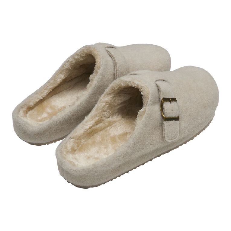 H&H Women's Felt Clog Scuff Slippers, Cream, hi-res