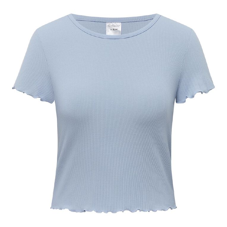 H&H Women's Rib Pyjamas Baby Tee, Blue Light, hi-res