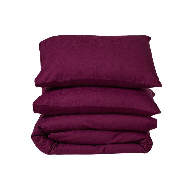 Living & Co Duvet Cover Set Damask Purple Super King, , hi-res