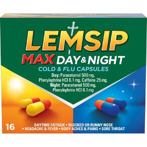 Lemsip Max Cold & Flu Day and Night Capsules 16s-LIMIT OF 2 PER CUSTOMER