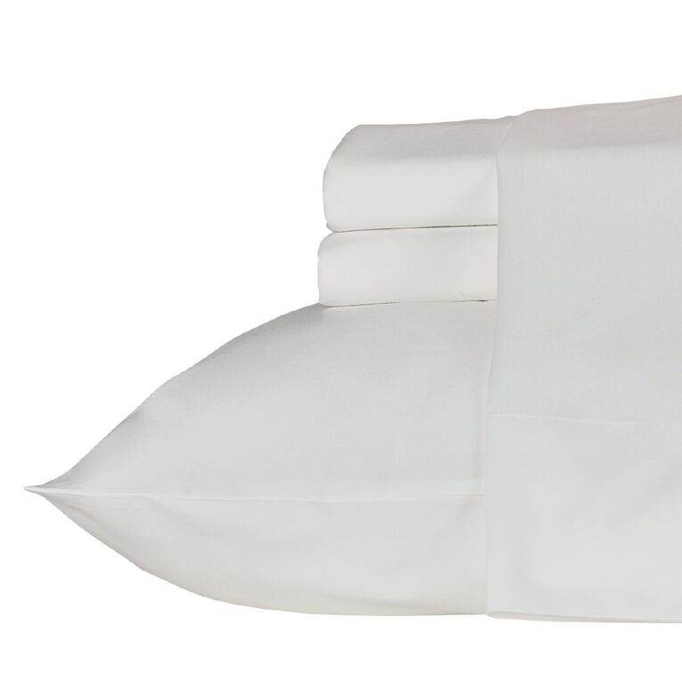 Living & Co Cotton Rich 270 Thread Count Sheet Set White Queen, White, hi-res