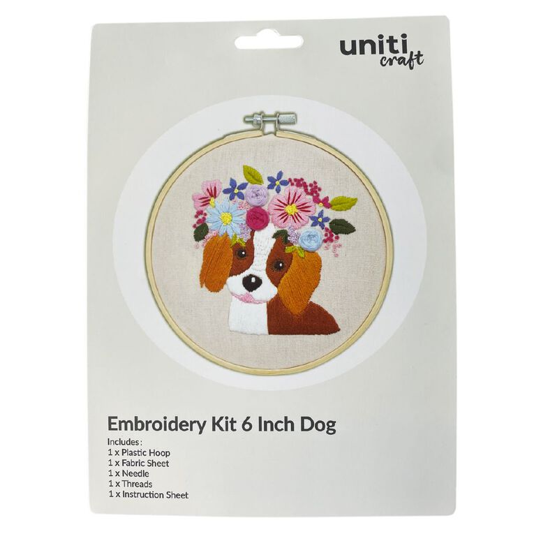 Uniti Craft Adults Embroidery Kit 6 inch Dog, , hi-res