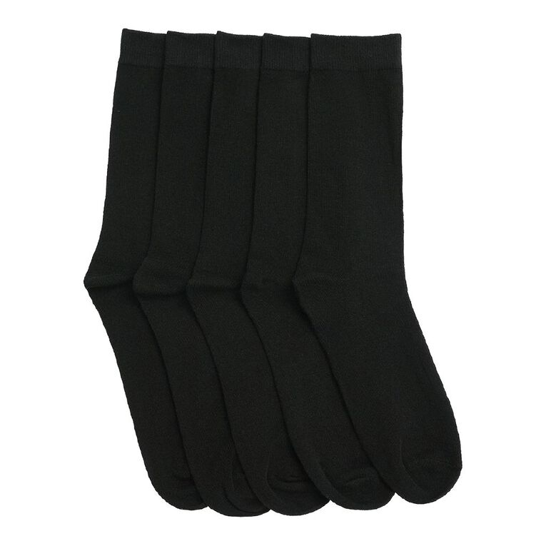 H&H Men's Plain Crew Socks 5 Pack, Black, hi-res