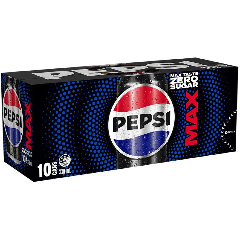 Pepsi Max Soft Drink 330ml Black 10 Pack, , hi-res