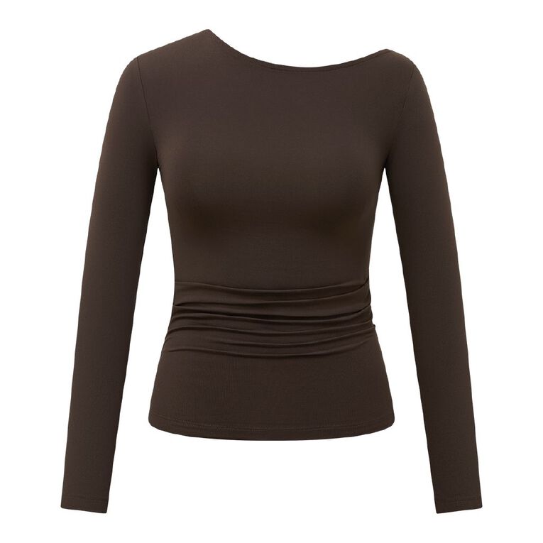 H&H Women's Contour Off Shoulder Top, Brown Dark, hi-res
