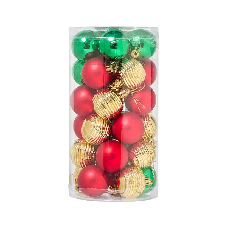 Wonderland Christmas Baubles Gold Red Green 4cm 30 Pack, , hi-res
