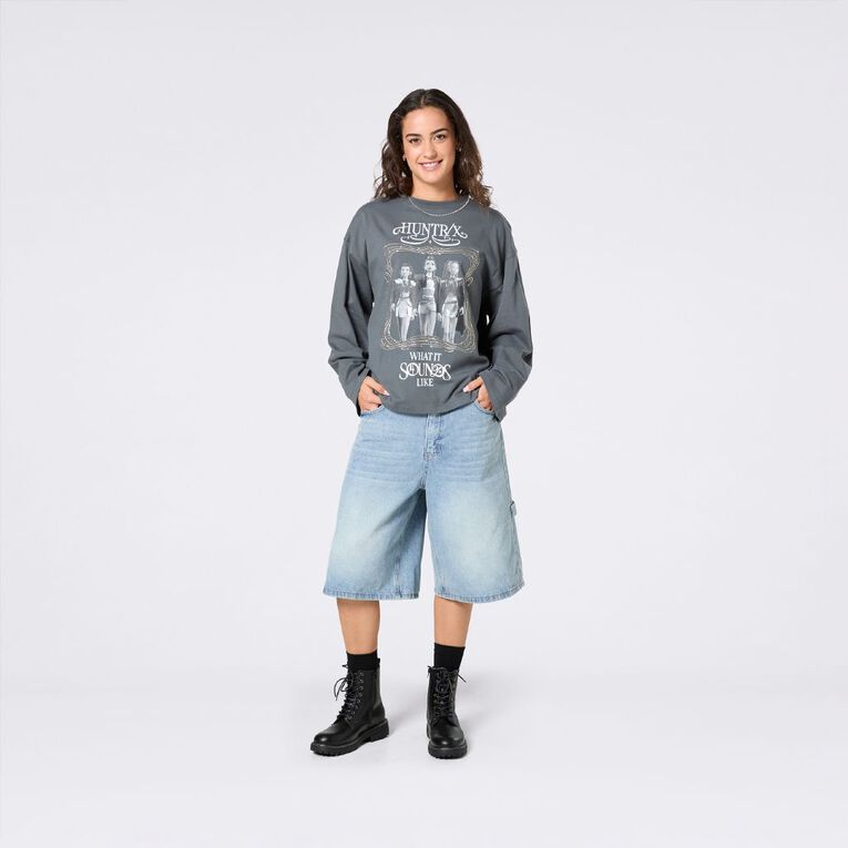 KPop Demon Hunters Women's Long Sleeve Top, Grey Dark DarkShadow, hi-res