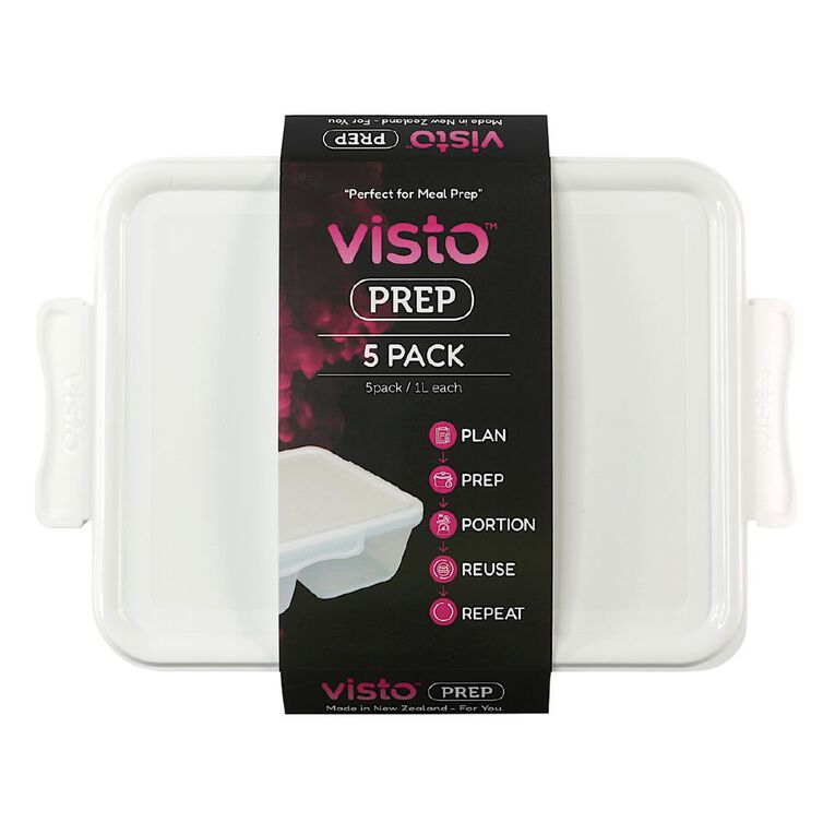 Visto Prep Food Storage Container 5 Pack 1L White, , hi-res
