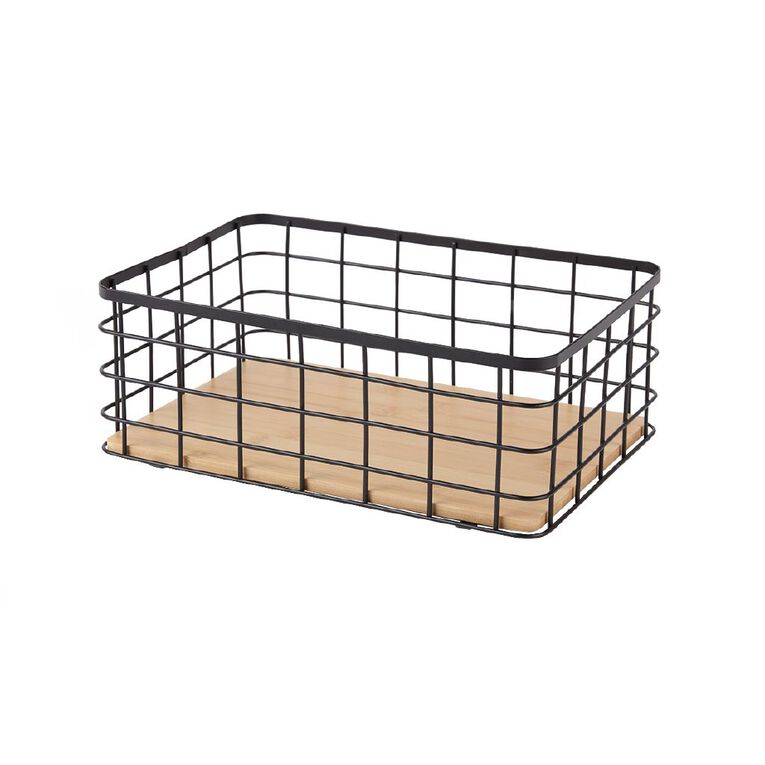 Living & Co Basket With Bamboo Base Black, , hi-res