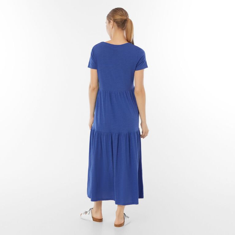 H&H Women's Cotton Slub Tiered Midi Dress, Blue Mid, hi-res