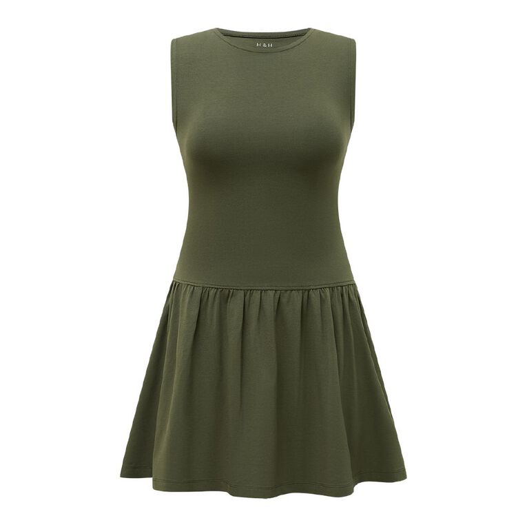 H&H Women's Boatneck Ruffle Hem Teried Mini, Green Dark, hi-res