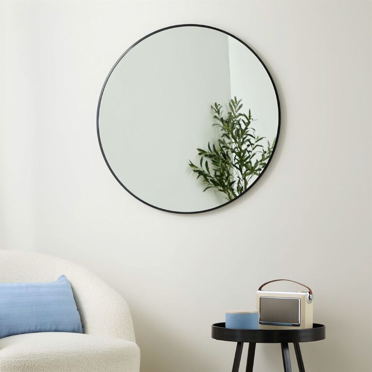 Living & Co Round Wall Mirror Black 80cm, , hi-res