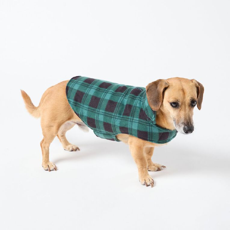 Petzone Fleece Pet Jacket Check Green Small