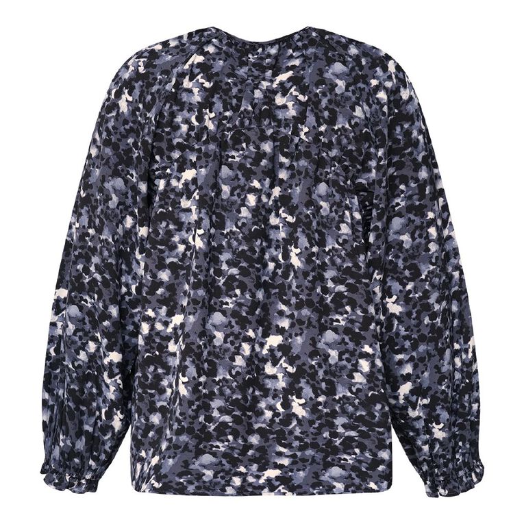 H&H Women's Long Sleeve Gather Detail Blouse, Navy, hi-res