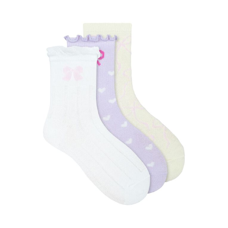 Underworks Girls' Textured Crew Socks 3 Pack, Pink, hi-res