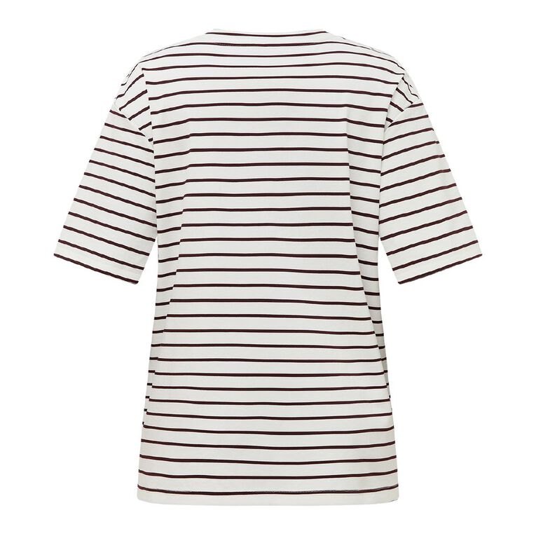 H&H Women's Short Sleeve Boxy Stripe Tee, Red Mid, hi-res