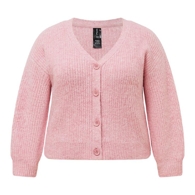 H&H Curve Women's Fluffy V Neck Cardi, Pink Light, hi-res