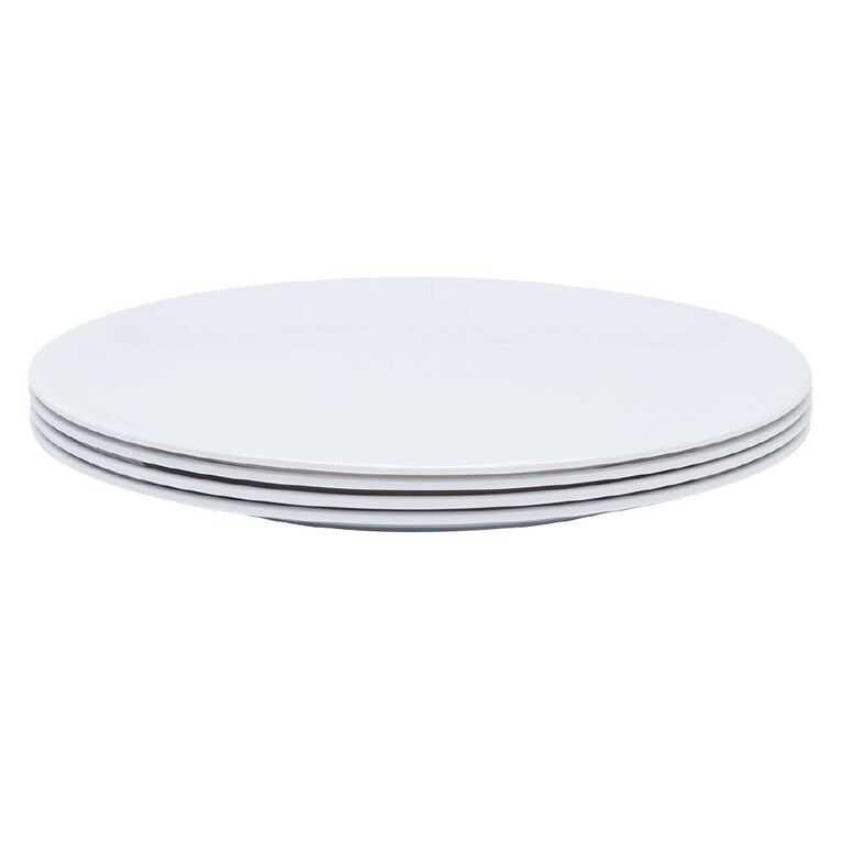 Living & Co Melamine Dinner Plate Reusable White 4 Pack, , hi-res