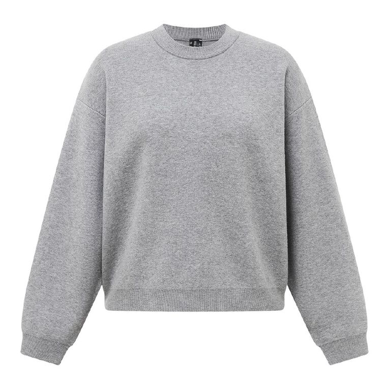 H&H Women's Relaxed Crew Neck Jumper, Grey Marle, hi-res