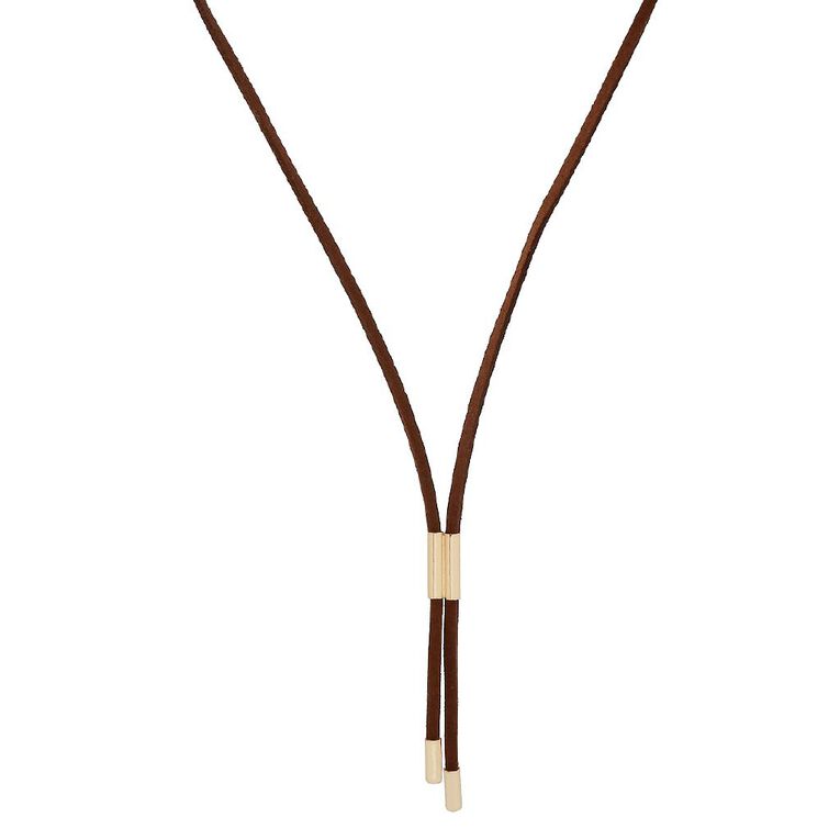 H&H Suede Cord Layered Choker Necklace Brown, , hi-res
