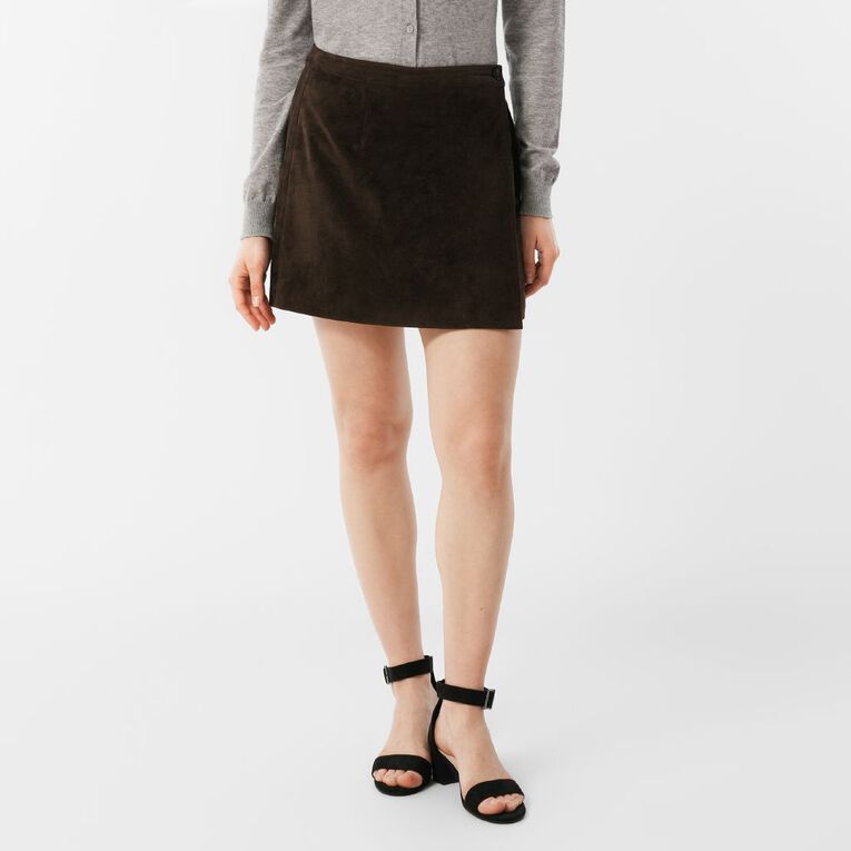 H&H Women's Faux Suede Mini Skirt, Brown Dark, hi-res