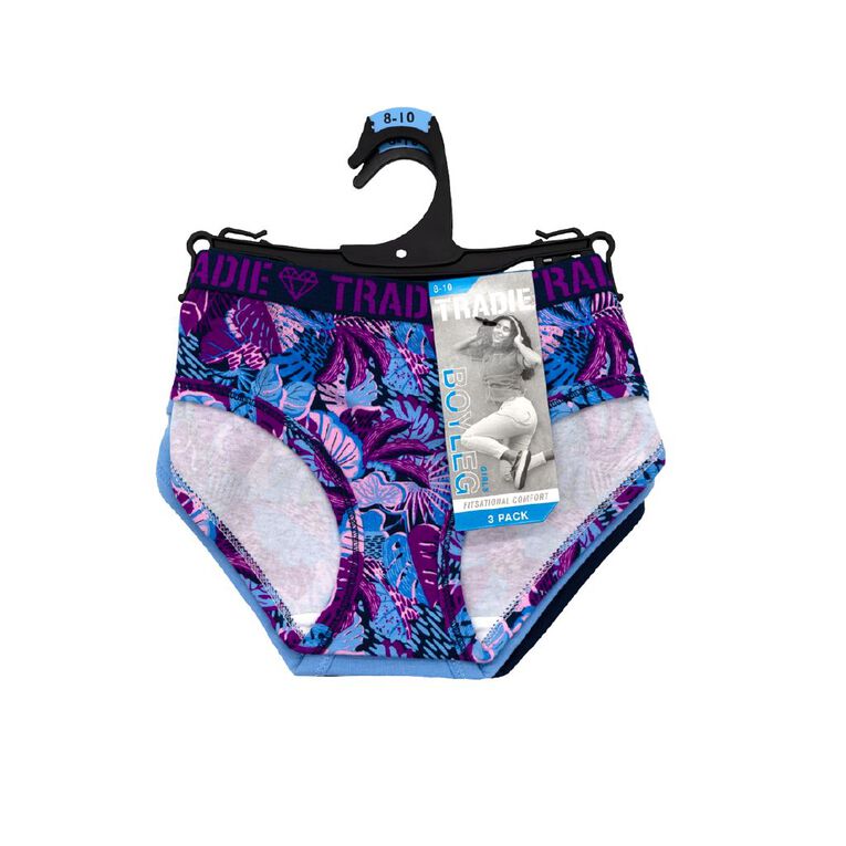 Tradie Girls' Boyleg Briefs 3 Pack, Purple Mid, hi-res