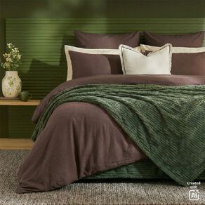 Living & Co Duvet Cover Set Washed Cotton Brown Mid Queen