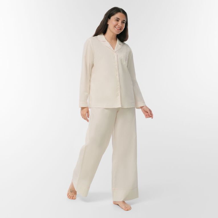H&H Women's Woven Button Up Pyjama Set, Yellow Light, hi-res