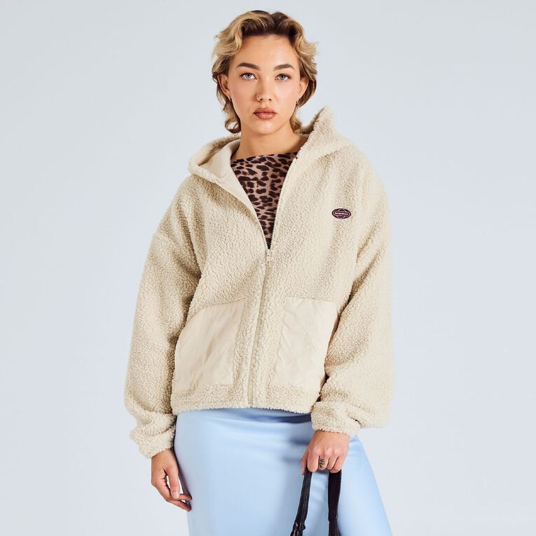 BRDRLESS Cleo ZIp-Thru Long Sleeve Teddy Fleece, Cream, hi-res