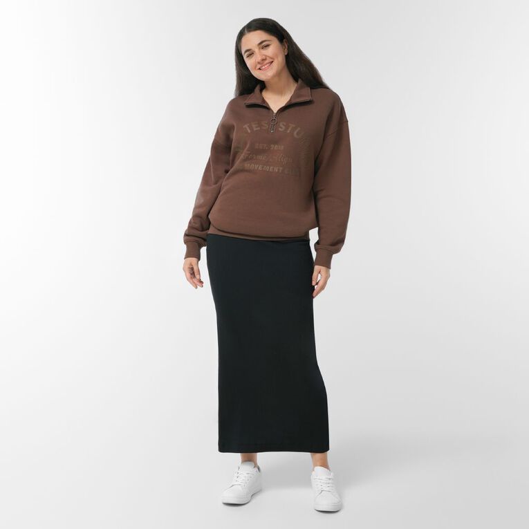 H&H Women's Long Sleeve Oversized BF 1/4 Zip, Brown Mid, hi-res