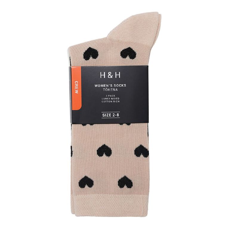 H&H Women's Mixed Lurex Crew Socks 3 Pack, Black, hi-res