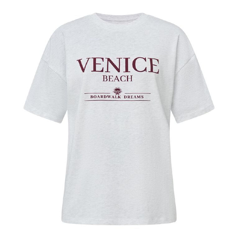 H&H Women's Oversized Boyfriend Graphic Tee, Silver Grey, hi-res