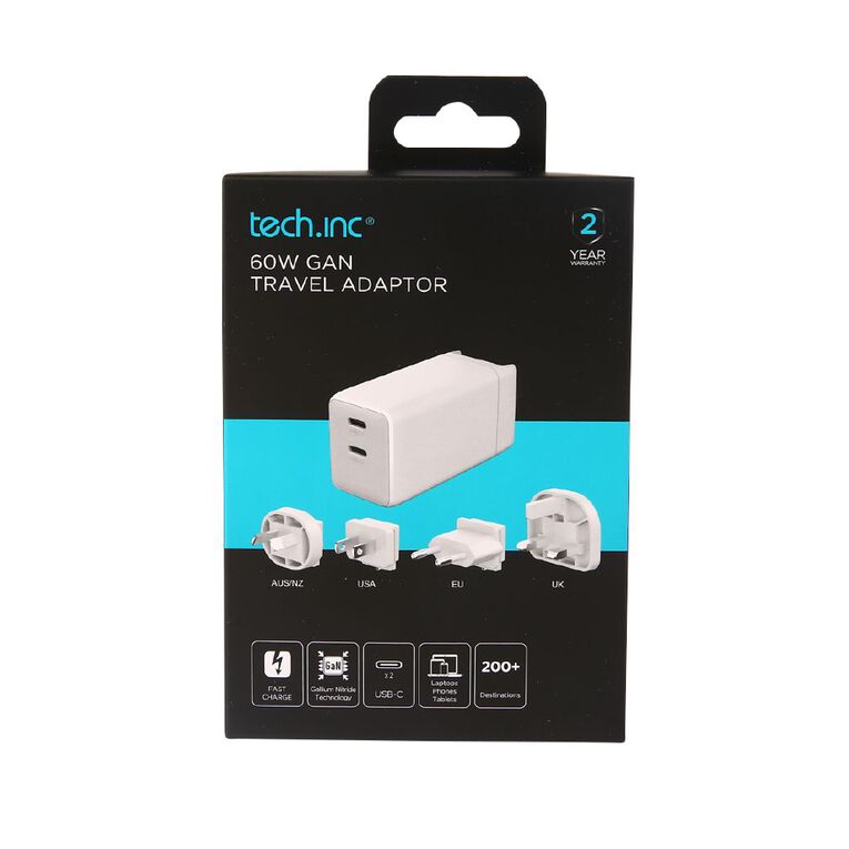 Tech.Inc 60W Gan Travel Adaptor White, , hi-res
