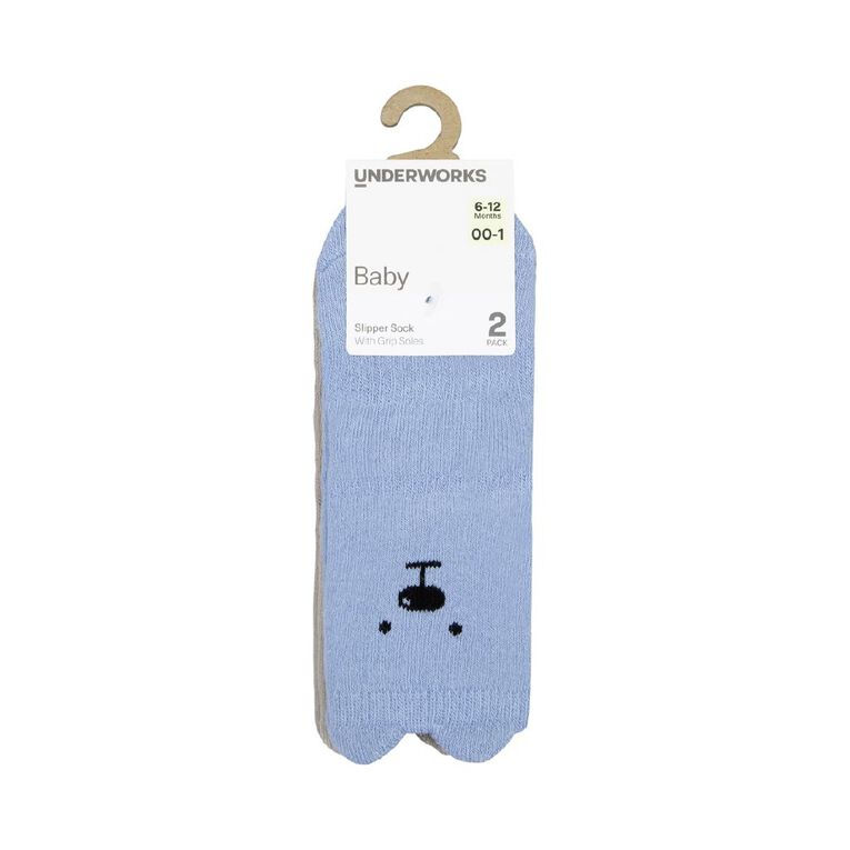 Underworks Infants' Non Skid Socks 2 Pack, Blue, hi-res