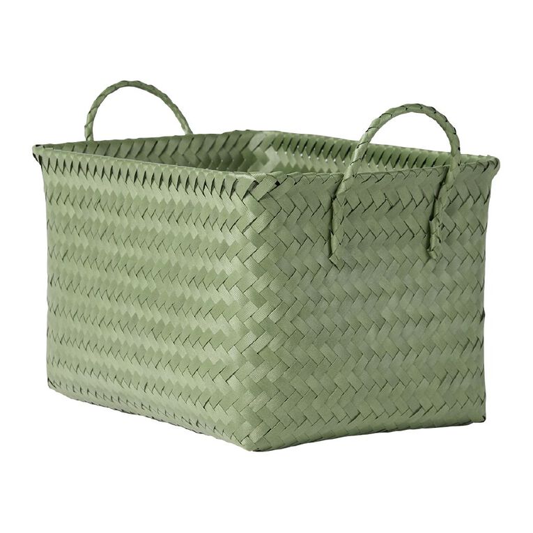 Living & Co Rectangle Plastic Woven Basket Cream, , hi-res