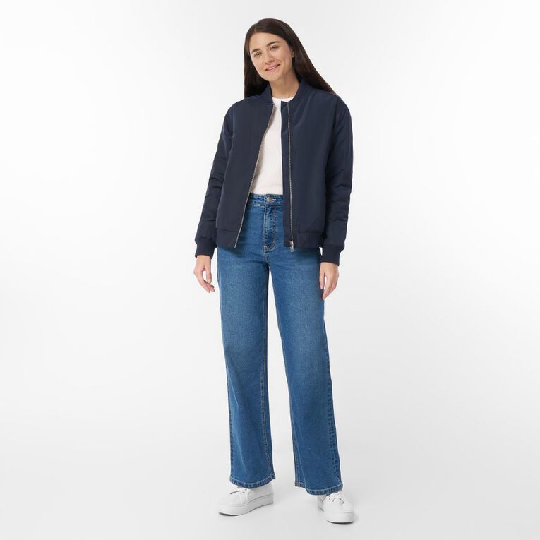 H&H Women's Women's Padded Bomber Jacket, Blue Dark, hi-res