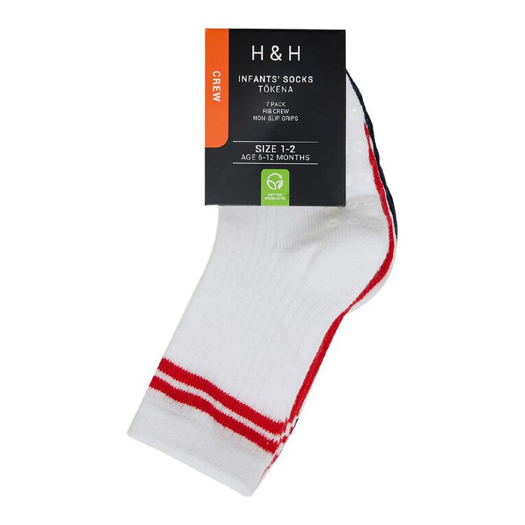 H&H Infants' Grib Rib Crew Socks 7 Pack, Red Mid, hi-res