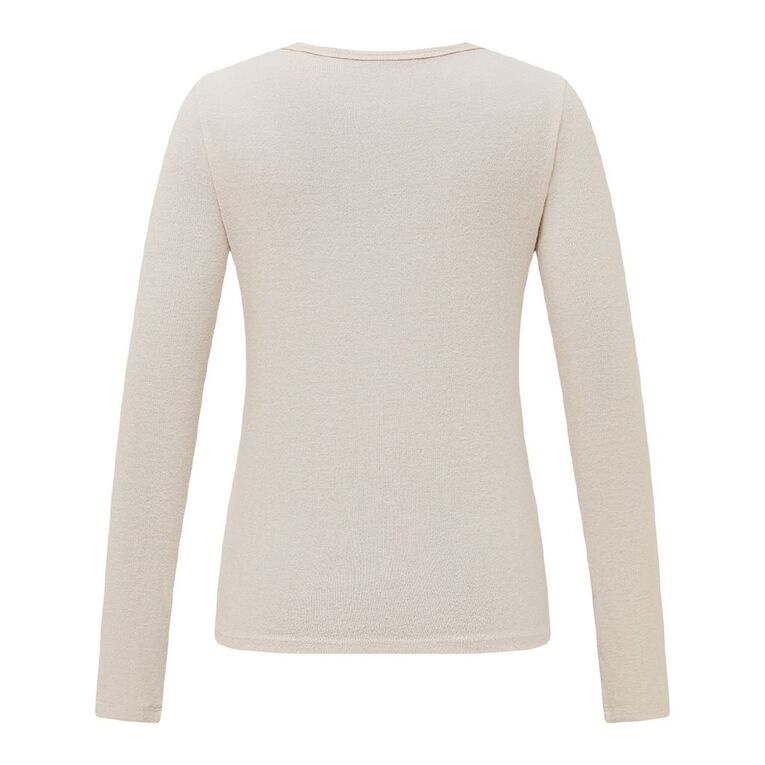 H&H Women's Brushed Knit Long Sleeved Lounge Top, Cream, hi-res