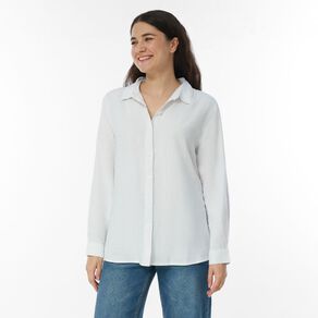 H&H Women's Long Sleeve Essential Linen Blend Shirt