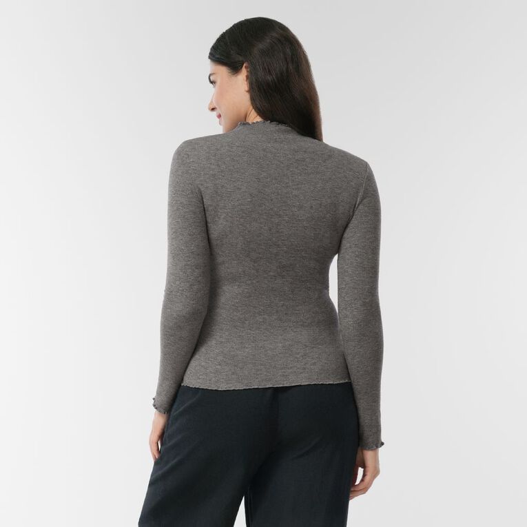 H&H Women's Long Sleeve Fine Rib Seam Detail Top, Grey Dark, hi-res