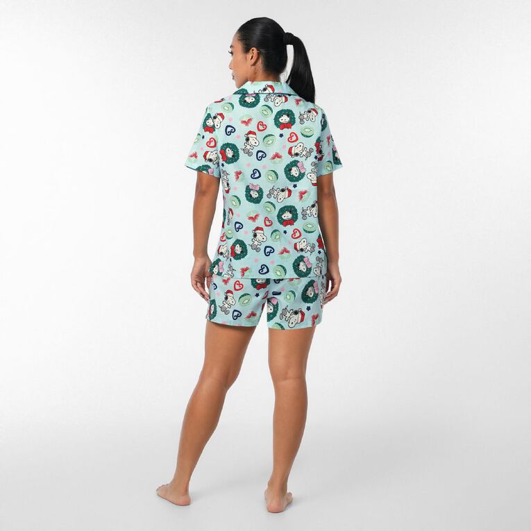 Peanuts Christmas Button Up Pyjama Set, Blue Light, hi-res