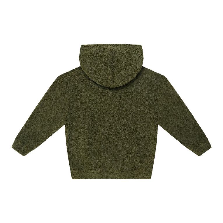 Young Original Relaxed Zip-Thru Sherpa Hoodie, Green Dark, hi-res