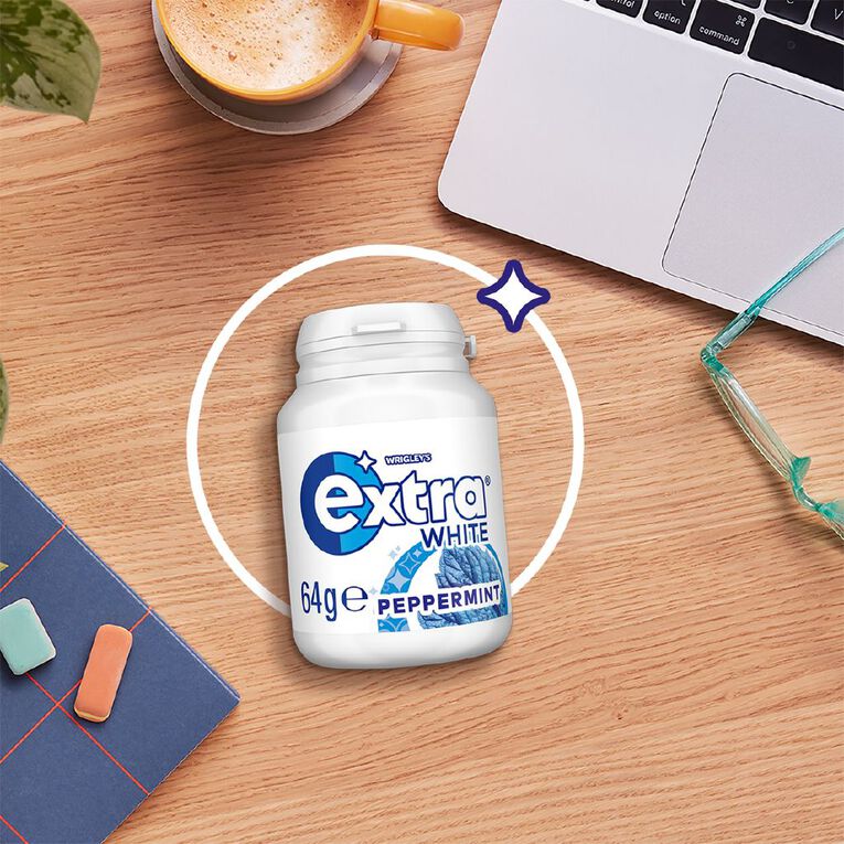Extra White Peppermint Chewing Gum SF Bottle 46 Piece 64g, , hi-res
